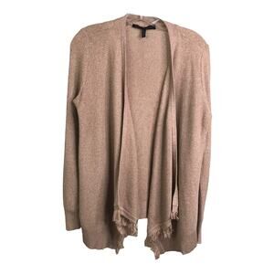 White House Black Market Cardigan Womens XS Beige Knit Fringe Open Front Sweater